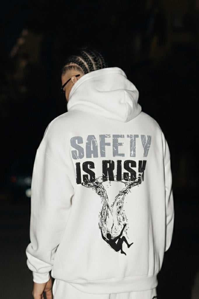 SAFETY IS RISK WHITE HOODIE